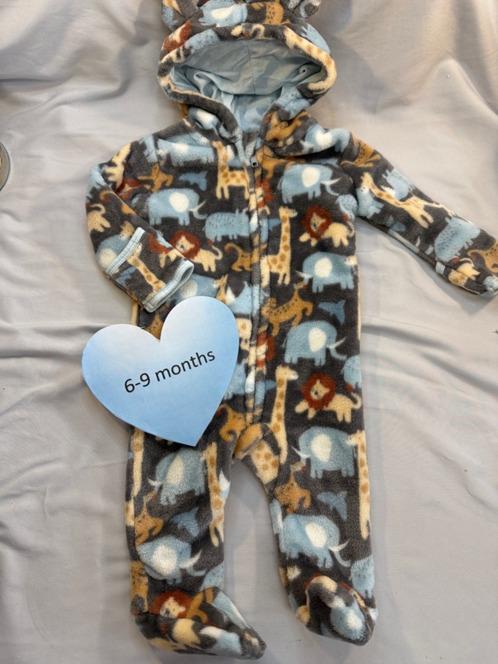 Baby Mack Plush Animal-Print Infant Footie Hoodie - Blue/Brown